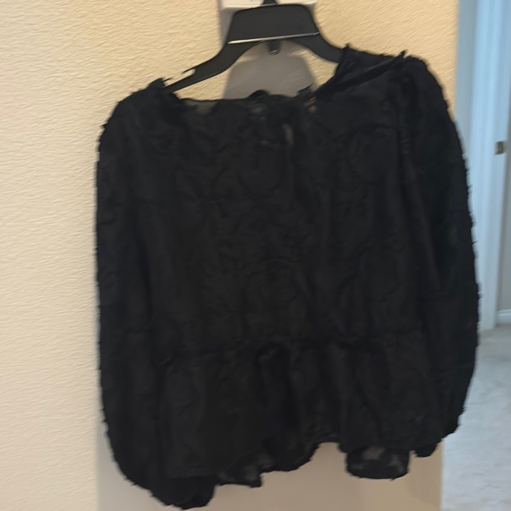 Black Ruffled 3/4 Sleeve Blouse tied in the back.  So sexy I never wore it.